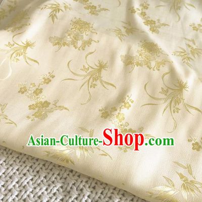Asian Chinese Traditional Bamboo Orchid Plum Chrysanthemum Pattern Design Yellow Brocade Fabric Silk Fabric Chinese Fabric Asian Material