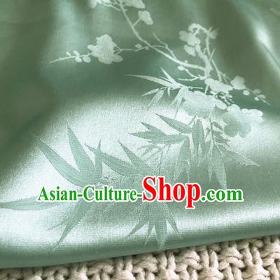 Asian Chinese Traditional Plum Bamboo Pattern Design Green Brocade Fabric Silk Fabric Chinese Fabric Asian Material