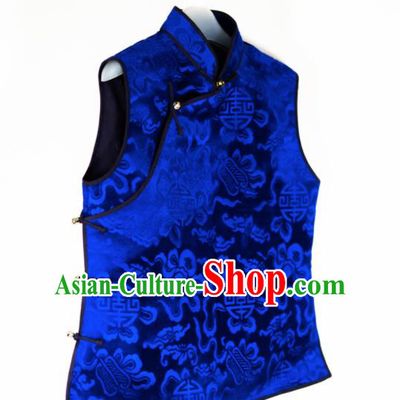 Chinese Traditional Handmade Royalblue Vest National Costume Upper Outer Garment for Women