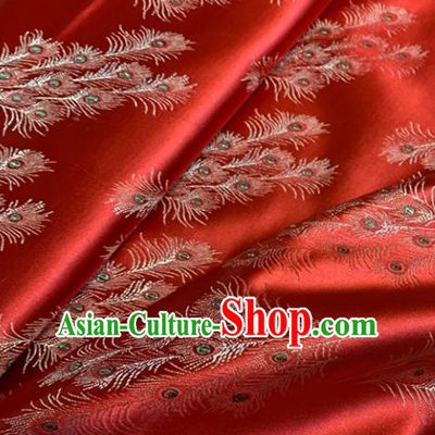 Asian Chinese Traditional Feather Pattern Design Red Brocade Fabric Silk Fabric Chinese Fabric Asian Material