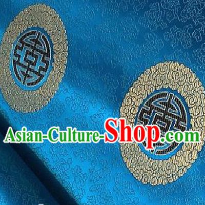 Asian Chinese Traditional Longevity Pattern Design Blue Brocade Fabric Silk Fabric Chinese Fabric Asian Material
