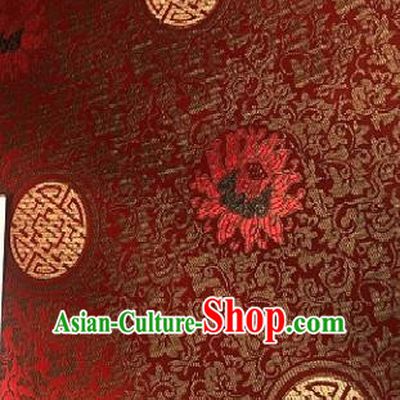 Asian Chinese Traditional Longevity Lotus Pattern Design Red Brocade Fabric Silk Fabric Chinese Fabric Asian Material