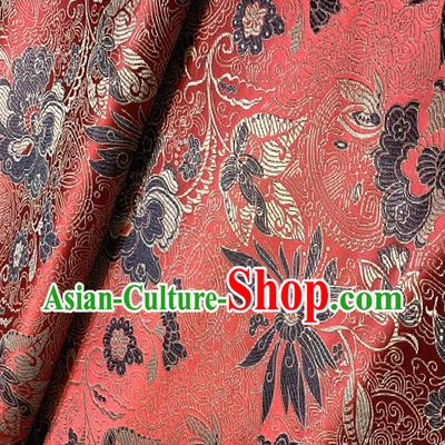 Asian Chinese Traditional Lotus Peony Pattern Design Purplish Red Brocade Fabric Silk Fabric Chinese Fabric Asian Material
