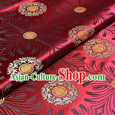 Asian Chinese Traditional Round Flowers Pattern Design Purplish Red Brocade Fabric Silk Fabric Chinese Fabric Asian Material