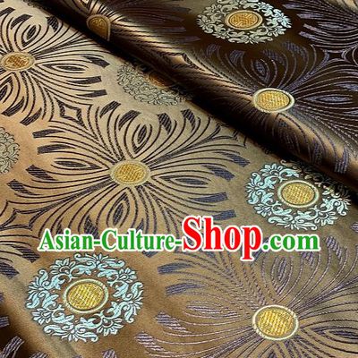 Asian Chinese Traditional Round Flowers Pattern Design Bronze Brocade Fabric Silk Fabric Chinese Fabric Asian Material