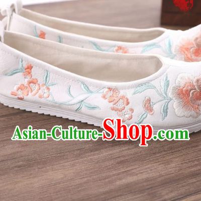Chinese Traditional Hanfu Shoes Ancient Princess White Embroidered Shoes National Wedding Shoes for Women
