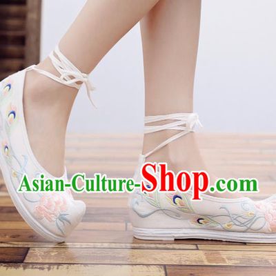 Chinese Traditional Hanfu Shoes Ancient Princess Embroidered Shoes National White Cloth Shoes for Women