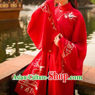 Traditional Chinese Ming Dynasty Princess Wedding Hanfu Dress Ancient Bride Red Historical Costume for Women