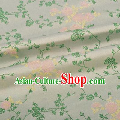 Chinese Traditional Hanfu Silk Fabric Classical Flowers Pattern Design Light Green Brocade Tang Suit Fabric Material
