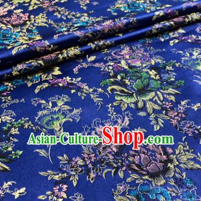 Chinese Traditional Hanfu Silk Fabric Classical Peony Pattern Design Royalblue Brocade Tang Suit Fabric Material