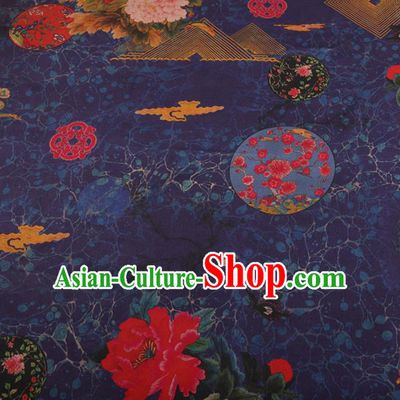 Chinese Traditional Moon Peony Pattern Design Purple Satin Watered Gauze Brocade Fabric Asian Silk Fabric Material