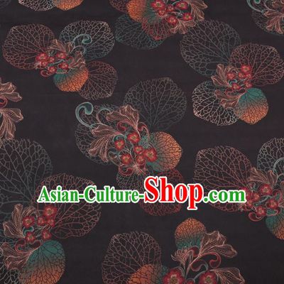 Chinese Traditional Leaf Flowers Pattern Design Black Satin Watered Gauze Brocade Fabric Asian Silk Fabric Material