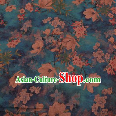 Chinese Traditional Magnolia Pattern Design Green Satin Watered Gauze Brocade Fabric Asian Silk Fabric Material