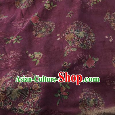 Chinese Traditional Phoenix Peony Pattern Design Purple Satin Watered Gauze Brocade Fabric Asian Silk Fabric Material