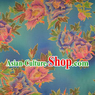 Chinese Traditional Peony Pattern Design Green Satin Watered Gauze Brocade Fabric Asian Silk Fabric Material