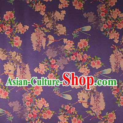 Chinese Traditional Peach Blossom Pattern Design Purple Satin Watered Gauze Brocade Fabric Asian Silk Fabric Material
