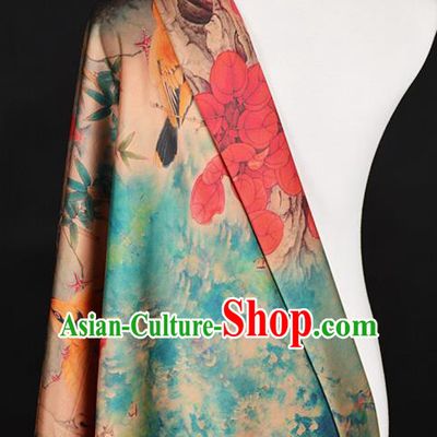 Chinese Traditional Flowers Pattern Design Green Satin Watered Gauze Brocade Fabric Asian Silk Fabric Material