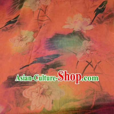 Chinese Traditional Lotus Pattern Design Orange Satin Watered Gauze Brocade Fabric Asian Silk Fabric Material