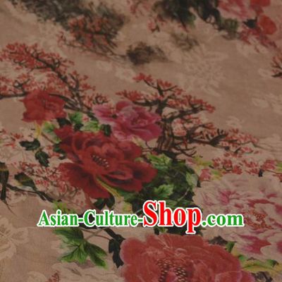 Chinese Traditional Peony Pattern Design Satin Watered Gauze Brocade Fabric Asian Silk Fabric Material
