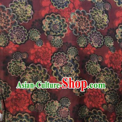 Chinese Traditional Flowers Pattern Design Wine Red Satin Watered Gauze Brocade Fabric Asian Silk Fabric Material