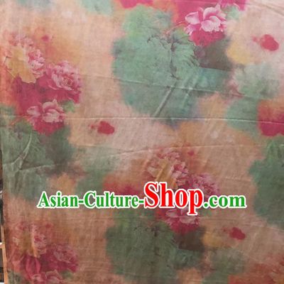 Chinese Traditional Peony Pattern Design Champagne Satin Watered Gauze Brocade Fabric Asian Silk Fabric Material