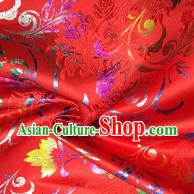 Chinese Traditional Hanfu Silk Fabric Classical Chrysanthemum Pattern Design Red Brocade Tang Suit Fabric Material