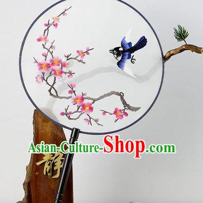 Chinese Traditional Hanfu Embroidered Wintersweet Palace Fans Ancient Princess Dance Silk Round Fan for Women