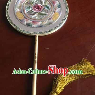 Chinese Traditional Hanfu Embroidered Silk Palace Fans Ancient Princess Dance Round Fan for Women