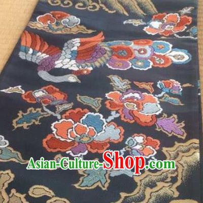 Chinese Traditional Embroidered Peony Pattern Design Black Brocade Fabric Asian Silk Fabric Chinese Fabric Material