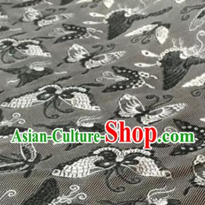 Chinese Traditional Butterfly Pattern Design Grey Brocade Fabric Asian Silk Fabric Chinese Fabric Material