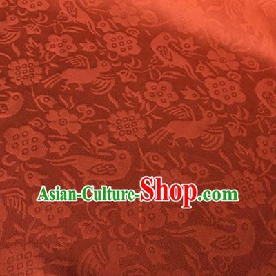 Chinese Traditional Flower Bird Pattern Design Orange Brocade Fabric Asian Silk Fabric Chinese Fabric Material