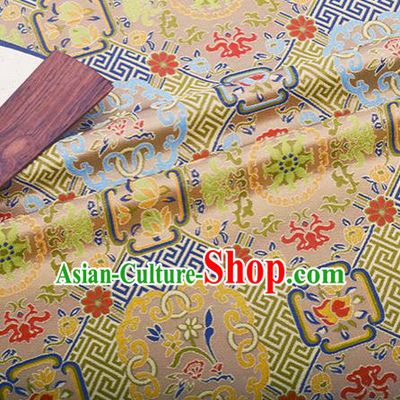 Chinese Traditional Hanfu Silk Fabric Classical Pattern Design Light Golden Brocade Tang Suit Fabric Material