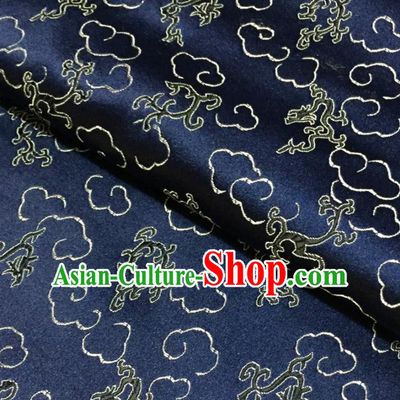 Chinese Traditional Kui Dragons Pattern Design Navy Brocade Fabric Asian Silk Fabric Chinese Fabric Material