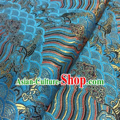 Chinese Traditional Sea Wave Pattern Design Light Blue Brocade Fabric Asian Silk Fabric Chinese Fabric Material