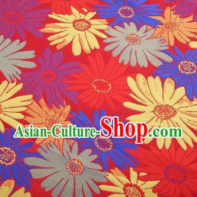 Chinese Classical Sunflowers Pattern Design Red Brocade Traditional Hanfu Silk Fabric Tang Suit Fabric Material