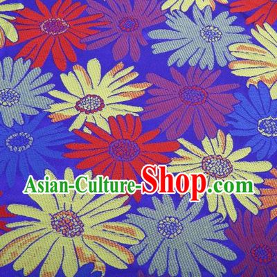 Chinese Classical Sunflowers Pattern Design Blue Brocade Traditional Hanfu Silk Fabric Tang Suit Fabric Material