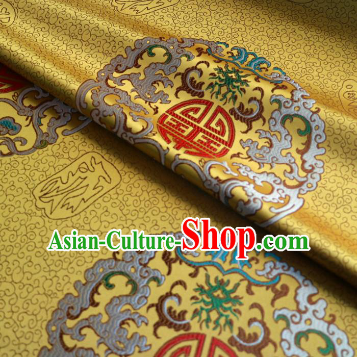 Chinese Traditional Auspicious Pattern Design Golden Brocade Fabric Asian Silk Fabric Chinese Fabric Material Chinese Traditional Auspicious Pattern Design Golden Brocade Fabric Asian Silk Fabric Chinese Fabric Material