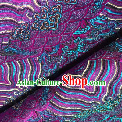 Chinese Traditional Sea Waves Pattern Design Purple Brocade Fabric Asian Silk Fabric Chinese Fabric Material