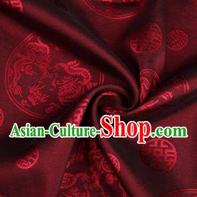 Chinese Classical Round Dragon Pattern Design Wine Red Brocade Traditional Hanfu Silk Fabric Tang Suit Fabric Material