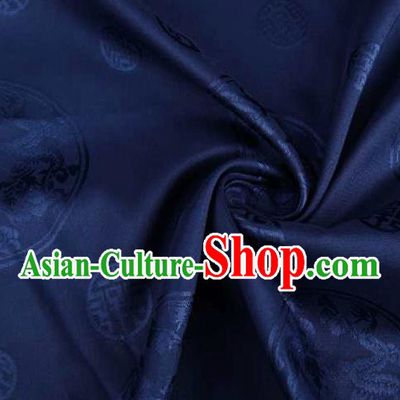 Chinese Classical Round Dragon Pattern Design Deep Blue Brocade Traditional Hanfu Silk Fabric Tang Suit Fabric Material