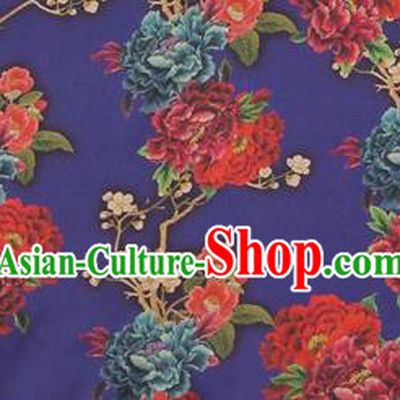 Chinese Traditional Peony Flowers Pattern Design Bluish Violet Satin Watered Gauze Brocade Fabric Asian Silk Fabric Material