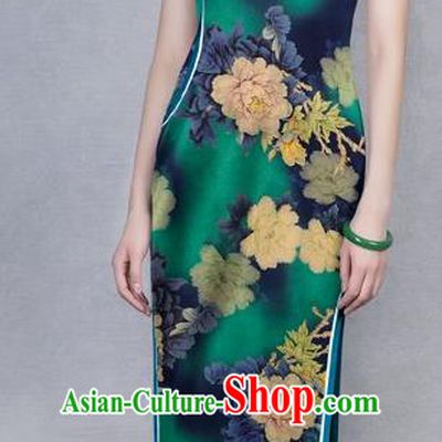 Chinese Traditional Peony Pattern Design Green Satin Watered Gauze Brocade Fabric Asian Silk Fabric Material