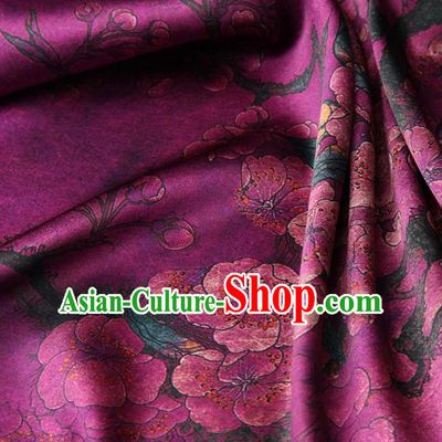 Chinese Traditional Peach Flowers Pattern Design Purple Satin Watered Gauze Brocade Fabric Asian Silk Fabric Material