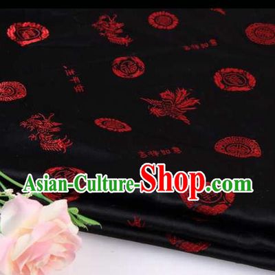 Chinese Classical Phoenix Pattern Design Black Brocade Traditional Hanfu Silk Fabric Tang Suit Fabric Material