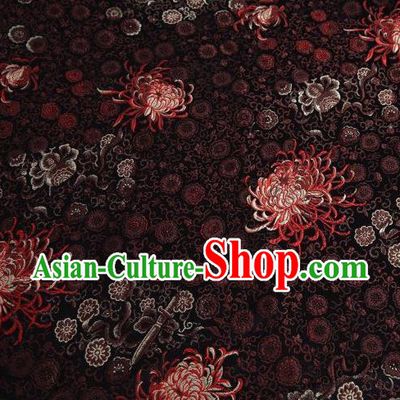 Chinese Classical Chrysanthemum Pattern Design Brown Brocade Asian Traditional Hanfu Silk Fabric Tang Suit Fabric Material