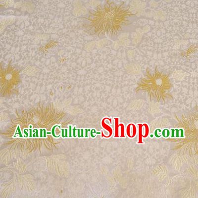 Chinese Classical Chrysanthemum Pattern Design White Brocade Asian Traditional Hanfu Silk Fabric Tang Suit Fabric Material