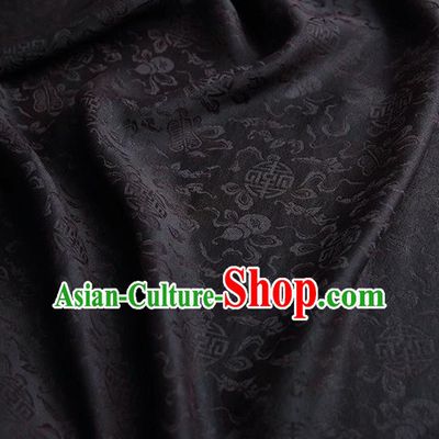 Chinese Traditional Cucurbit Pattern Design Black Satin Watered Gauze Brocade Fabric Asian Silk Fabric Material
