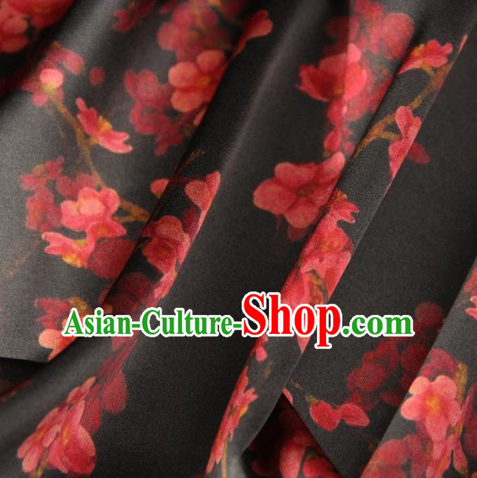 Chinese Traditional Wintersweet Pattern Design Black Satin Watered Gauze Brocade Fabric Asian Silk Fabric Material Chinese Traditional Wintersweet Pattern Design Black Satin Watered Gauze Brocade Fabric Asian Silk Fabric Material