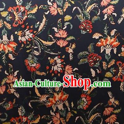 Chinese Traditional Dandelion Pattern Design Black Satin Watered Gauze Brocade Fabric Asian Silk Fabric Material