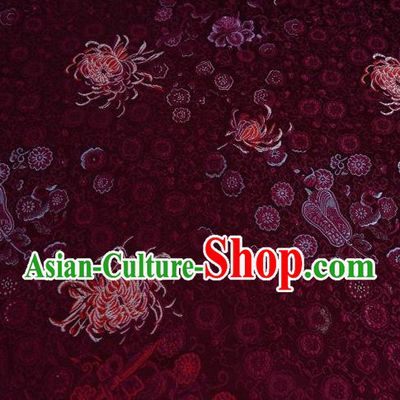 Chinese Classical Chrysanthemum Pattern Design Dark Red Brocade Asian Traditional Hanfu Silk Fabric Tang Suit Fabric Material